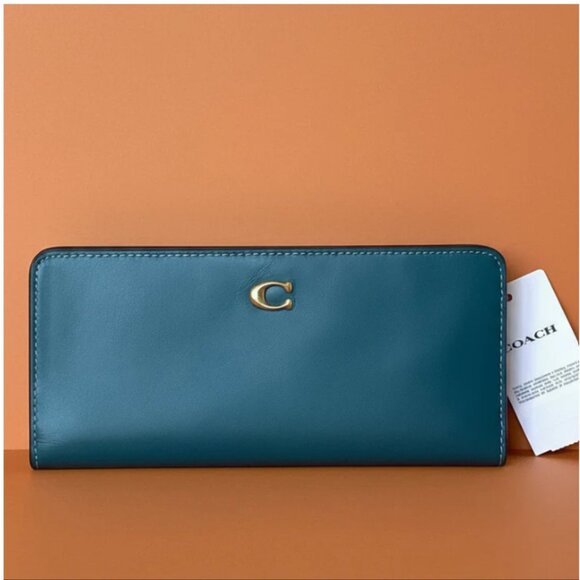 Coach Essential Slim Wallet Marine Blue Calf Leather Phone Wristlet Women’s - Picture 1 of 10
